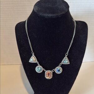 New paparazzi Elegant Silver Necklace with Blue and Pink Accents and earrings